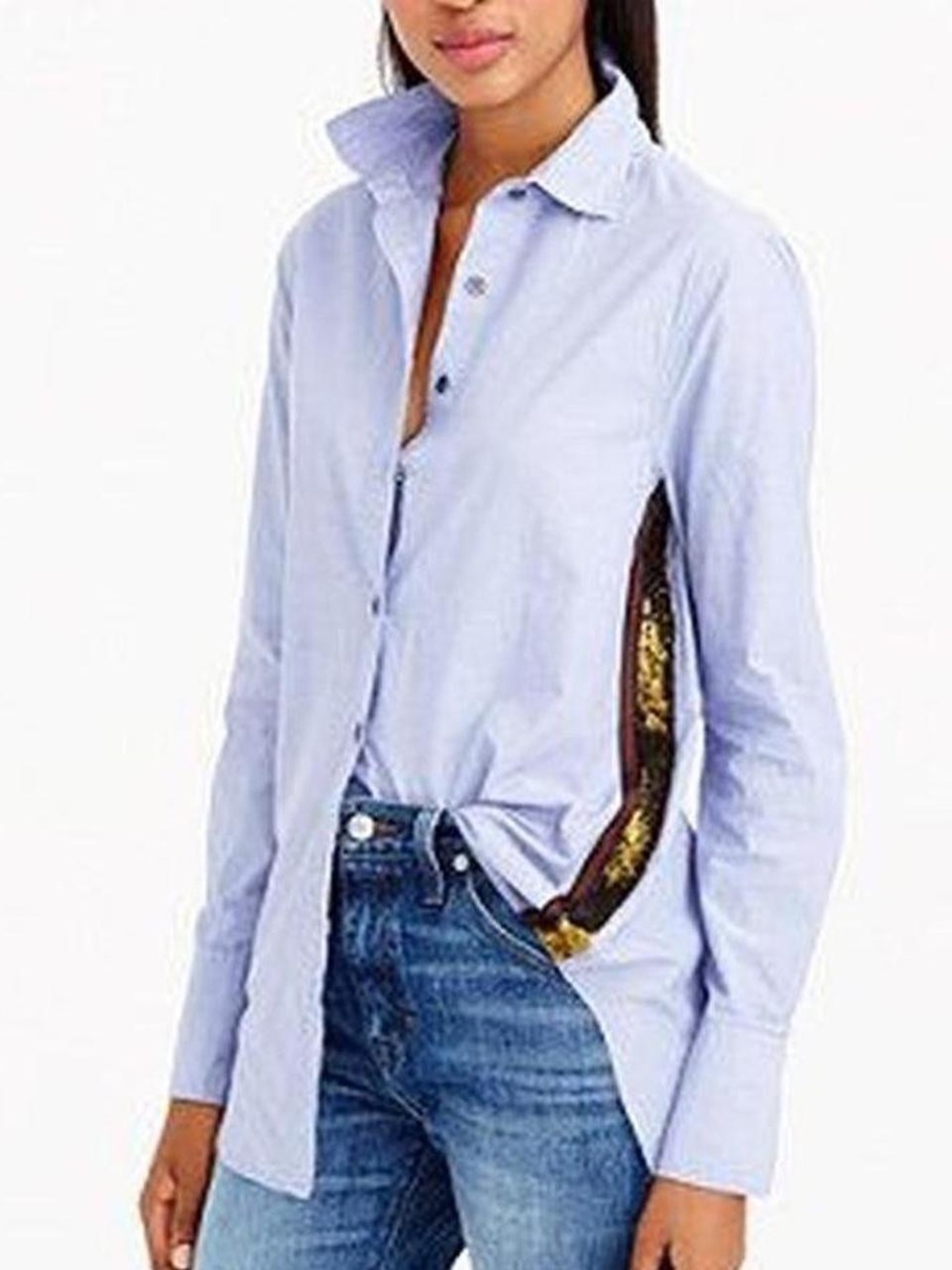 J. Crew sequined stripe oxford button up shirt Size 2 - Picture 2 of 8